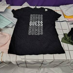 Guess Black Tee with Repeated Logo
